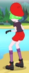 Size: 147x372 | Tagged: safe, screencap, watermelody, equestria girls, g4, my little pony equestria girls: legend of everfree, ass, beret, boots, butt, camp everfree outfits, clothes, cropped, female, gloves, hat, rear view, shorts, socks, solo, waterbooty