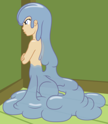 Size: 2468x2824 | Tagged: safe, artist:badumsquish, derpibooru exclusive, oc, oc only, oc:jiggle, centaur, goo pony, hybrid, original species, slime girl, angry, corner, crossed arms, female, frown, goo centaur, high res, interspecies offspring, offspring, parent:oc:anon, parent:oc:generic messy hair anime anon, parent:oc:tremble, pouting, solo, time out