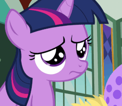 Size: 581x508 | Tagged: safe, screencap, twilight sparkle, pony, unicorn, g4, the cutie re-mark, animated, blinking, cute, egg, female, filly, floppy ears, frown, gif, looking down, sad, sitting, solo, spike's egg