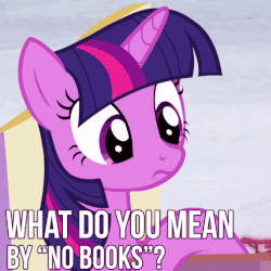 Size: 504x504 | Tagged: safe, edit, edited screencap, screencap, twilight sparkle, alicorn, pony, g4, the cutie re-mark, animated, blinking, bookhorse, caption, cute, female, frown, gif, looking down, mare, raised hoof, solo, that pony sure does love books, twiabetes, twilight fuel, twilight sparkle (alicorn)