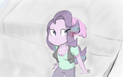 Size: 1920x1200 | Tagged: safe, artist:mildockart, starlight glimmer, equestria girls, g4, annoyed, beanie, clothes, colored sketch, female, grumpy, hat, pants, sketch, solo, traditional art