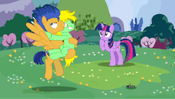 Size: 1920x1080 | Tagged: safe, artist:jucamovi1992, screencap, flash sentry, twilight sparkle, oc, oc:speed wave, alicorn, cockroach, earth pony, insect, pegasus, pony, g4, animated, blinking, entomophobia, female, flash sentry is not amused, flying, gif, hilarious in hindsight, holding a pony, horn, looking at something, male, mare, scared, seriously, stallion, trio, twilight sparkle (alicorn), unamused, wings