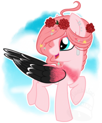 Size: 582x700 | Tagged: safe, artist:tambelon, oc, oc only, oc:rosa skies, pegasus, pony, female, flower, flower in hair, mare, simple background, solo