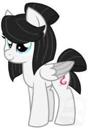 Size: 544x793 | Tagged: safe, artist:tambelon, oc, oc only, oc:silk, changeling, pegasus, pony, disguise, female, mare, simple background, solo, transparent background, watermark