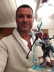 Size: 769x1024 | Tagged: safe, storm king, human, g4, my little pony: the movie, discussion in the comments, guardians of harmony, irl, irl human, liev schreiber, meta, photo, staff, staff of sacanas, toy, twitter, with their characters