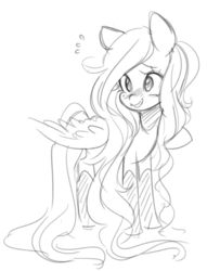 Size: 655x857 | Tagged: safe, artist:lolopan, oc, oc only, pegasus, pony, blushing, female, mare, sketch, smiling, solo