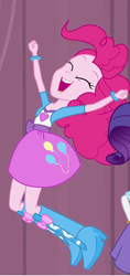 Size: 356x753 | Tagged: safe, pinkie pie, rarity, equestria girls, g4, my little pony equestria girls, balloon, boots, bracelet, clothes, cute, eyes closed, high heel boots, jewelry, jumping, open mouth, skirt