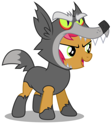 Size: 2694x3000 | Tagged: safe, artist:brony-works, babs seed, earth pony, pony, g4, one bad apple, animal costume, big babs wolf, clothes, costume, female, high res, simple background, solo, transparent background, wolf costume