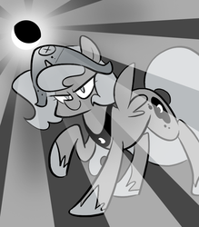 Size: 666x761 | Tagged: safe, artist:egophiliac, princess luna, moonstuck, g4, cartographer's element of courage, female, filly, grayscale, monochrome, raised hoof, solo, tumblr, woona, younger