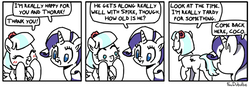 Size: 650x225 | Tagged: safe, artist:foudubulbe, coco pommel, rarity, earth pony, pony, unicorn, g4, 3 panel comic, awkward, blushing, butt, comic, cute, dialogue, eyes closed, female, implied infidelity, implied shipping, implied thommel, mare, plot, smiling, speech bubble, walking away, wide eyes