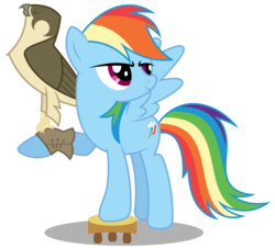 Size: 3303x3000 | Tagged: safe, artist:brony-works, rainbow dash, falcon, pegasus, peregrine falcon, pony, g4, falconry, female, high res, mare, raised hoof, simple background, stool, transparent background, vector