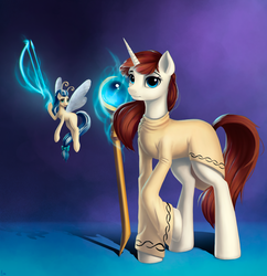 Size: 2259x2338 | Tagged: safe, artist:l1nkoln, oc, oc only, oc:fausticorn, alicorn, breezie, pony, clothes, high res, magic, staff, wingless