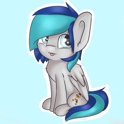 Size: 1024x1024 | Tagged: safe, artist:dbleki, oc, oc only, oc:yin, pegasus, pony, female, mare, simple background, sitting, solo, tongue out