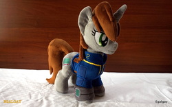Size: 800x500 | Tagged: safe, artist:egalgay, oc, oc only, oc:littlepip, pony, unicorn, fallout equestria, clothes, fanfic, female, handmade, hooves, horn, irl, jumpsuit, mare, photo, pipbuck, solo, vault suit