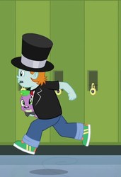 Size: 526x771 | Tagged: safe, screencap, snips, spike, dog, equestria girls, g4, my little pony equestria girls, clothes, male, pants, running, shoes, sneakers, solo, spike the dog, suit