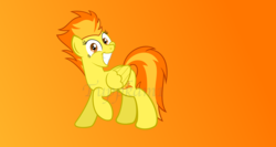 Size: 2640x1400 | Tagged: safe, artist:tuppkam1, spitfire, pegasus, pony, g4, female, food, gradient background, irrational exuberance, orange, show accurate, smiling, solo, wallpaper