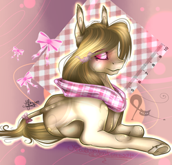 Size: 1992x1909 | Tagged: safe, artist:nastyakatseen, oc, oc only, oc:carre, earth pony, pony, bandana, commission, female, mare, prone, signature, solo, ych result