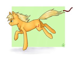 Size: 1024x768 | Tagged: artist needed, safe, applejack, earth pony, pony, my little brony risovach, g4, female, loose hair, running, solo