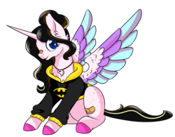 Size: 1600x1247 | Tagged: safe, artist:caldercloud, oc, oc only, oc:alice, alicorn, pony, bandaid, bandaid on nose, clothes, female, hoodie, mare, simple background, sitting, solo, transparent background