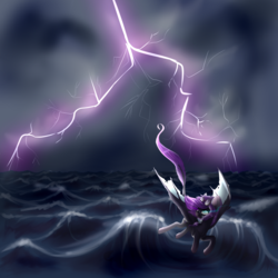 Size: 2500x2500 | Tagged: safe, artist:rappy-yum, oc, oc only, flying, high res, lightning, overcast, solo, storm