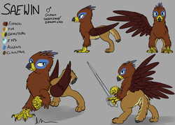 Size: 2000x1428 | Tagged: safe, artist:theandymac, oc, oc only, oc:saewin, griffon, pony, bipedal, male, rapier, reference sheet, solo, sword, weapon