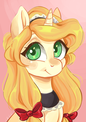Size: 2480x3507 | Tagged: safe, artist:corelle-vairel, oc, oc only, oc:vive, pony, unicorn, bow, female, hair bow, high res, mare, solo