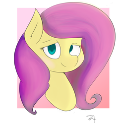 Size: 2000x2000 | Tagged: safe, artist:goldenled, fluttershy, g4, bust, female, high res, lidded eyes, looking at you, portrait, smiling, solo