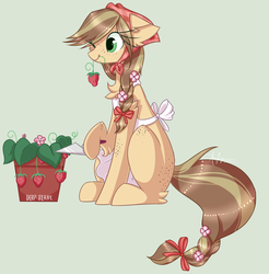 Size: 1444x1468 | Tagged: safe, artist:derp-berry, oc, oc only, earth pony, pony, bonnet, female, flower, flower in hair, food, freckles, mare, simple background, solo, strawberry, transparent background