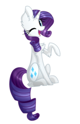 Size: 681x1057 | Tagged: safe, artist:derp-berry, rarity, pony, unicorn, g4, female, one eye closed, open mouth, raised hoof, simple background, sitting, solo, transparent background, wink
