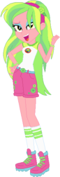 Size: 187x543 | Tagged: safe, artist:ra1nb0wk1tty, lemon zest, equestria girls, g4, boots, bracelet, camp everfree outfits, clothes, clothes swap, female, headphones, jewelry, looking at you, shorts, simple background, socks, solo, white background