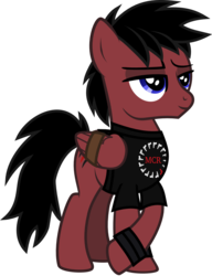 Size: 756x986 | Tagged: safe, artist:lightningbolt, derpibooru exclusive, oc, oc only, oc:scarlet streak, pegasus, pony, g4, .svg available, bound wings, clothes, crossed hooves, emo, lidded eyes, male, my chemical romance, shirt, show accurate, simple background, smiling, smug, solo, stallion, svg, sweatband, t-shirt, transparent background, vector, wings