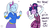 Size: 1280x720 | Tagged: safe, artist:ponut_joe, sci-twi, trixie, twilight sparkle, equestria girls, g4, breasts, clothes, dialogue, explicit source, fake horn, female, glasses, looking at each other, open mouth, pointing, pony ears, simple background, smiling, white background