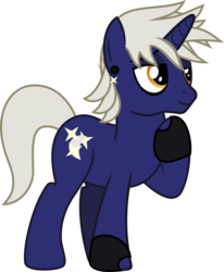 Size: 1051x1272 | Tagged: safe, artist:lightningbolt, derpibooru exclusive, oc, oc only, oc:star signs, changeling, pony, unicorn, g4, .svg available, clothes, cutie mark, disguise, disguised changeling, ear piercing, earring, emo, eyeliner, fingerless gloves, gloves, jewelry, makeup, male, piercing, raised hoof, show accurate, simple background, stallion, svg, transparent background, vector