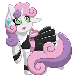 Size: 2893x2893 | Tagged: safe, artist:scramjet747, sweetie belle, g4, clothes, eyeliner, female, high res, looking at something, maid, open mouth, raised hoof, simple background, solo, transparent background, young