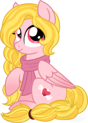 Size: 600x835 | Tagged: safe, artist:tambelon, oc, oc only, oc:smitten sweets, pegasus, pony, clothes, female, folded wings, looking at you, mare, raised hoof, scarf, simple background, sitting, solo, transparent background