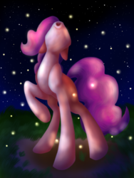 Size: 1500x2000 | Tagged: safe, artist:stereo-of-the-heart, pinkie pie, g4, female, looking up, night, raised hoof, solo