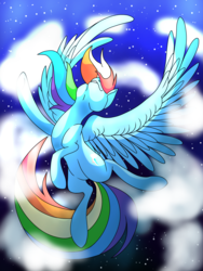 Size: 1500x2000 | Tagged: safe, artist:stereo-of-the-heart, rainbow dash, pony, g4, cloud, female, flying, night, solo