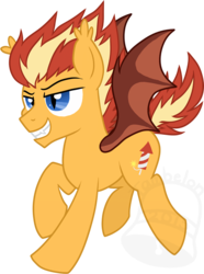 Size: 522x700 | Tagged: safe, artist:tambelon, oc, oc only, oc:fire crackle, bat pony, pony, male, solo, stallion, watermark