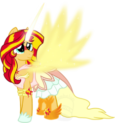 Size: 652x700 | Tagged: safe, artist:tambelon, sunset shimmer, alicorn, pony, unicorn, equestria girls, g4, my little pony equestria girls: friendship games, alicornified, clothes, daydream shimmer, dress, equestria girls ponified, female, mare, ponified, race swap, shimmercorn, solo