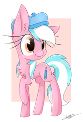 Size: 964x1420 | Tagged: safe, artist:derp-berry, oc, oc only, oc:sketch pad, earth pony, pony, abstract background, female, mare, pink coat, raised hoof, solo