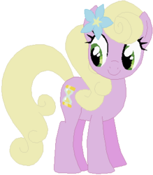 Size: 321x367 | Tagged: safe, artist:ra1nb0wk1tty, artist:selenaede, spring forward, earth pony, pony, g4, background pony, female, flower, flower in hair, mare, missing accessory, romana, simple background, solo, white background