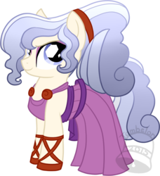 Size: 638x700 | Tagged: safe, artist:tambelon, oc, oc only, oc:opalescent pearl, crystal pony, pony, clothes, costume, disney, female, hercules, mare, solo, watermark