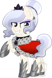Size: 606x900 | Tagged: safe, artist:tambelon, oc, oc only, oc:opalescent pearl, crystal pony, pony, alternate timeline, cape, clothes, corrupted, female, jewelry, mare, solo, tiara, watermark