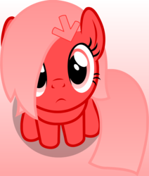 Size: 1110x1312 | Tagged: safe, artist:badumsquish, derpibooru exclusive, part of a set, oc, oc only, oc:downvote, earth pony, pony, derpibooru, badumsquish's kitties, derpibooru ponified, female, looking at you, looking up, looking up at you, meta, ponified, sad, sitting, solo