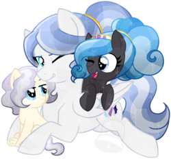 Size: 755x700 | Tagged: safe, artist:tambelon, oc, oc only, oc:ebony glaze, oc:ivory sheen, oc:lapis lazuli, crystal pony, pegasus, pony, colt, female, filly, male, offspring, parent:king sombra, parent:oc:opalescent pearl, parents:canon x oc, siblings, simple background, transparent background