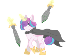 Size: 1024x768 | Tagged: safe, artist:hebini, artist:westrail642fan, color edit, edit, princess flurry heart, alicorn, pony, g4, cloak, clothes, colored, dual wield, older, simple background, sword, transparent background, weapon