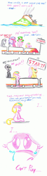 Size: 972x3636 | Tagged: safe, octavia melody, pinkie pie, oc, oc:gunrunner, oc:puppysmiles, earth pony, human, pegasus, pony, ask puppysmiles, vocational death cruise, g4, :d, angry, comic, cruise, crying, d:, dialogue, fanfic, fanfic art, female, filly, floppy ears, flutterguy, foal, frown, glare, grim reaper, happy, hat, hooves, island, leprechaun hat, lidded eyes, male, mare, open mouth, roller coaster, rule 63, sad, simple background, sitting, smiling, stallion, text, volcano, white background, wide eyes