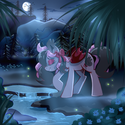 Size: 2000x2000 | Tagged: safe, artist:regkitty, oc, oc only, bat pony, pony, eyes closed, female, high res, mare, night, solo, water