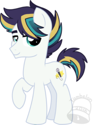 Size: 522x700 | Tagged: safe, artist:tambelon, oc, oc only, oc:showtune, earth pony, pony, male, offspring, parent:coloratura, parent:prince blueblood, solo, stallion, watermark