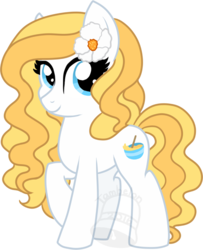 Size: 567x700 | Tagged: safe, artist:tambelon, oc, oc only, oc:cake batter, earth pony, pony, female, flower, flower in hair, mare, solo, watermark